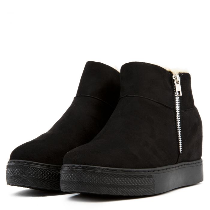 Rise-10 Zip Wedge Booties Black Faux Suede