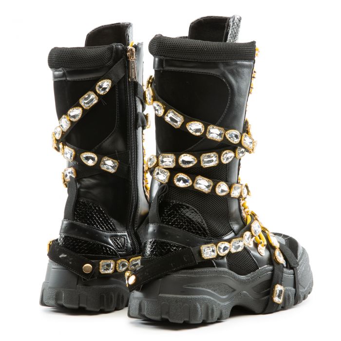 High Hopes Rhinestone Combat Boots Black