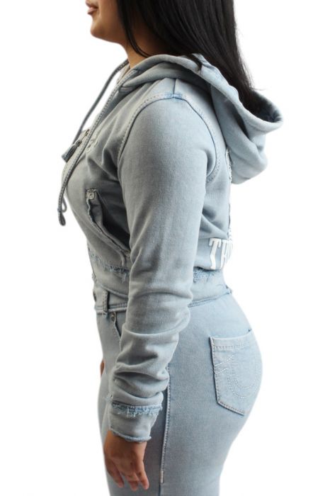 RAW EDGE BIG T SHRUNKEN ZIP HOODIE Pacific