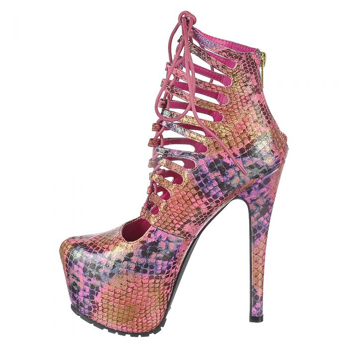 Women's Denmark High Heel Bootie Multi Color/Fuschia Snake