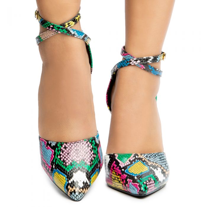 Athan-2 Pointy Toe Clear Wedges Multi Snake