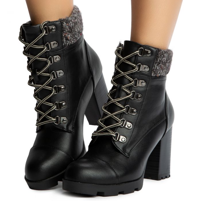 Pilate-11 Lace-Up Booties Black Crinkle Wet