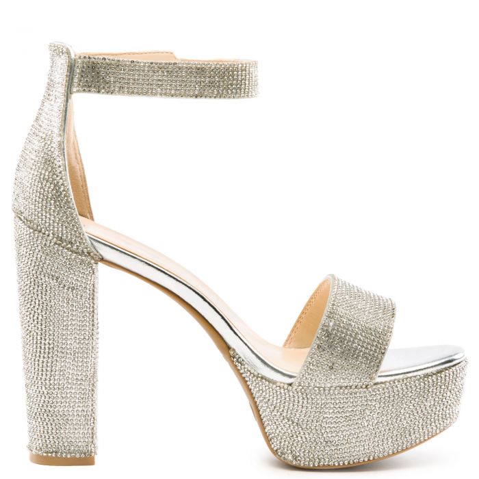 Shocking-33 Bedazzled Platform High Heel Silver