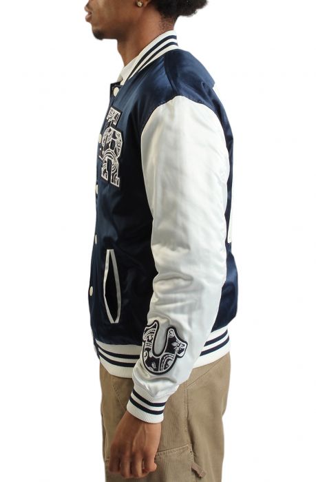 Good Life Varsity Bomber Jacket Dress Blue/Winter White