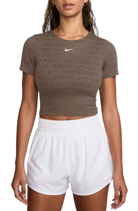 Dri-FIT Short-Sleeve Cropped Jacquard Top Mink Brown/White