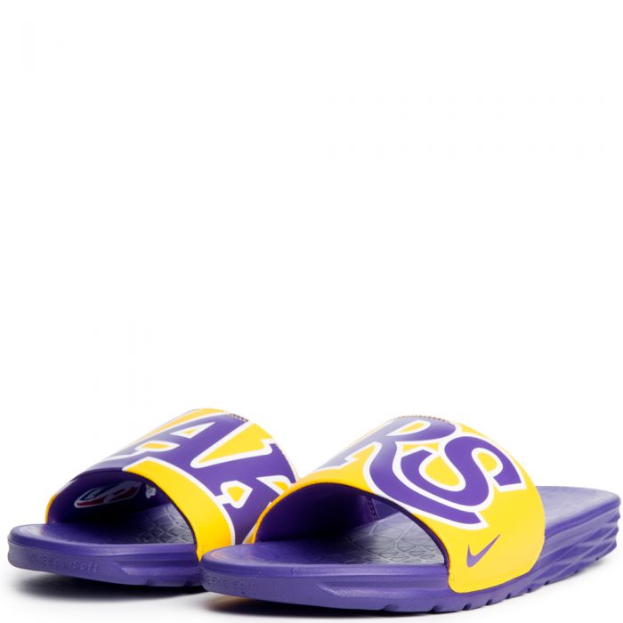 nike benassi purple and gold