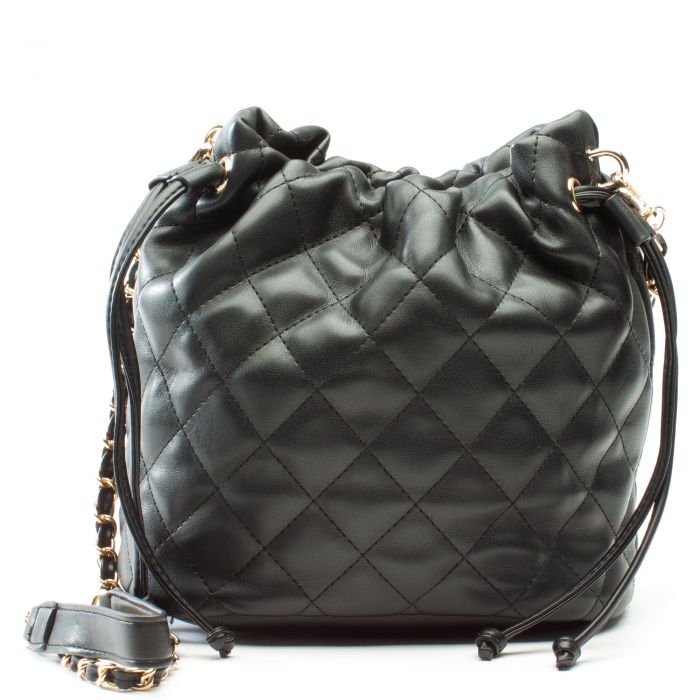 Quilted Chain Handle Bucket Bag Black