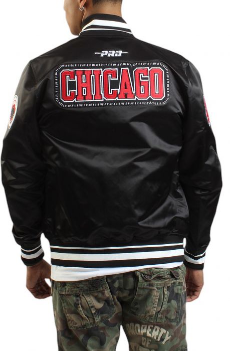 NBA Chicago Bulls Pick Stitch Satin Jacket  Black