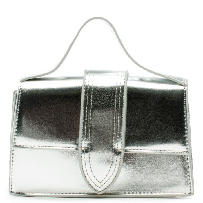 Metallic Flap Top Handle Crossbody Bag Silver