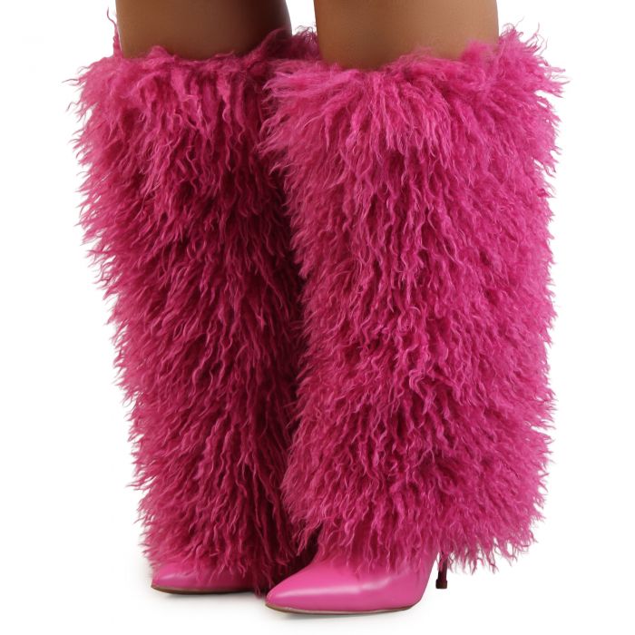 Demure-01Fur Stiletto Boot  Fuchsia
