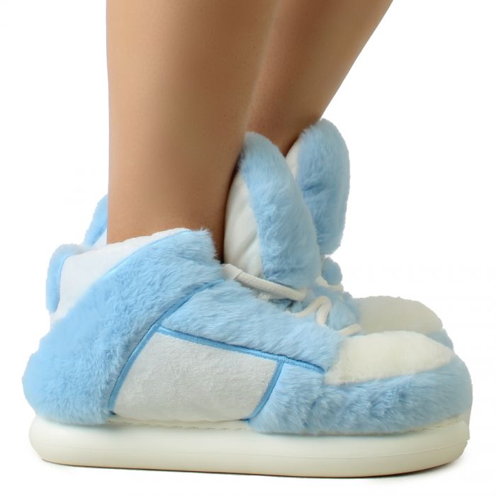 Furry Sneaker Slipper  Blue/White