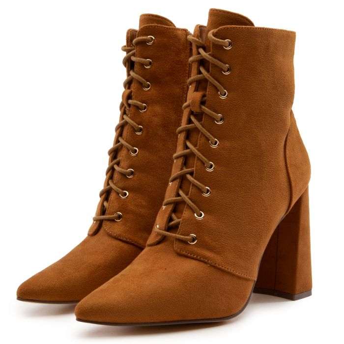 Milano-1 Lace-Up Block Heel Bootie Tan Suede