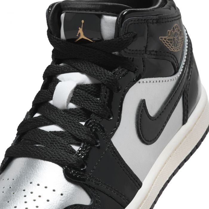 Pre-School Jordan 1 Mid SE Black/Metallic Gold-Metallica Silver-Sail
