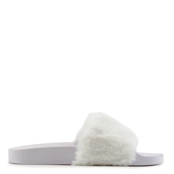 Flatter-15 Fur Band Slides White Fur