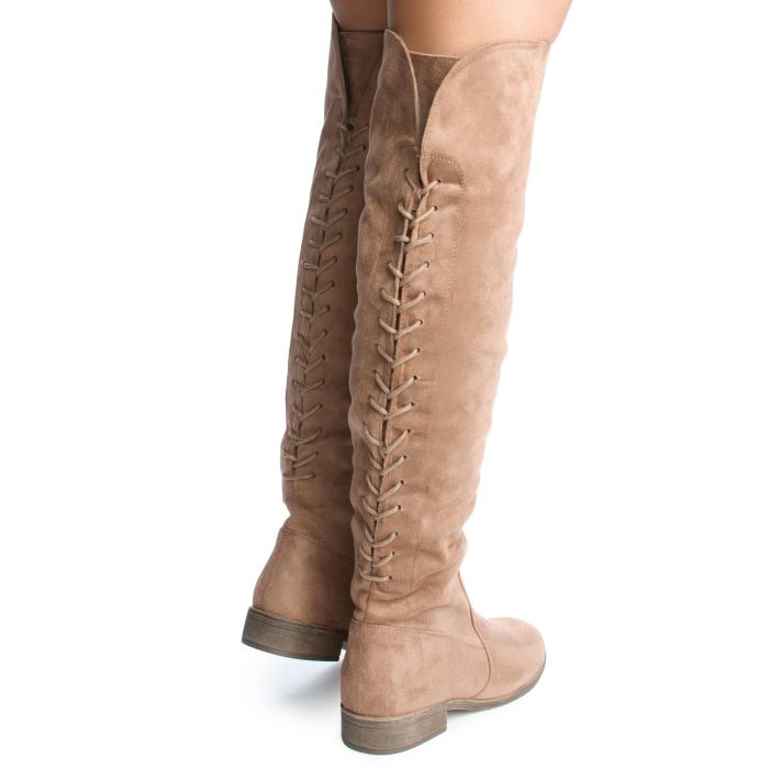 Tally-2 Thigh High Flat Boot Taupe Suede