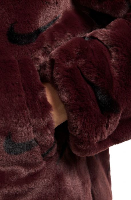 Sportswear Plush Printed Faux Fur Jacket Burgundy Crush/Black/Black