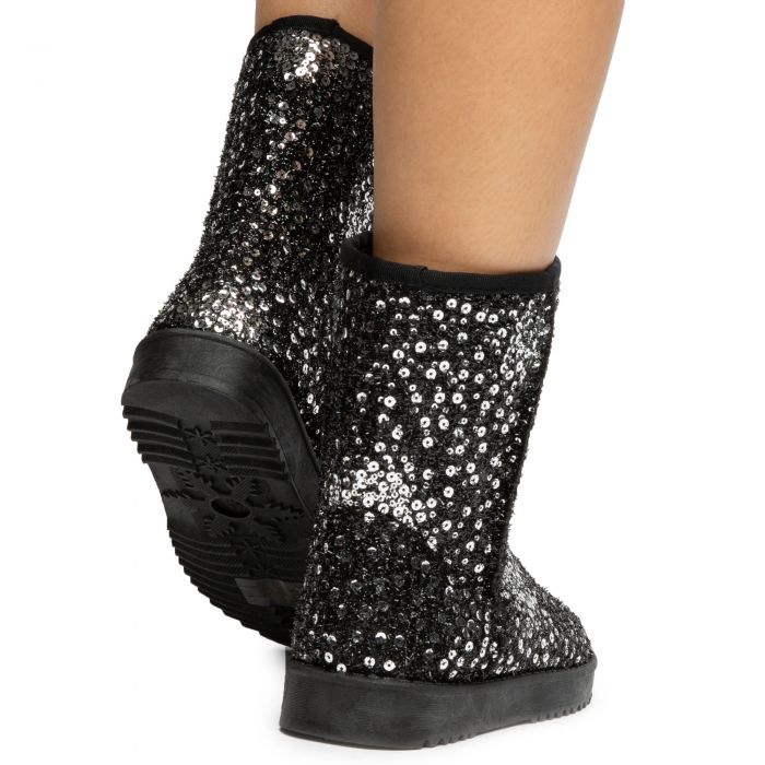 Annie-41 Sequin Booties Silver-Black