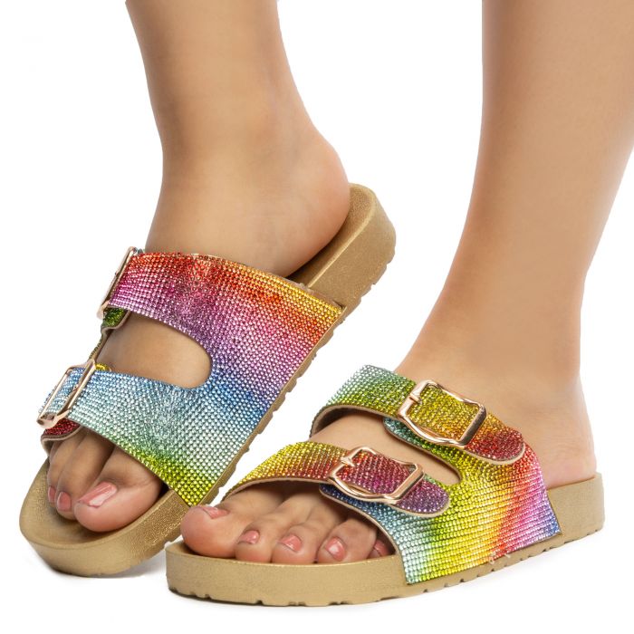 Luster-01 Double Buckle Sandals Rainbow