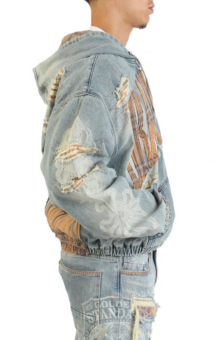 Grandeur Plaid Denim Hoodie Jacket Munich Blue