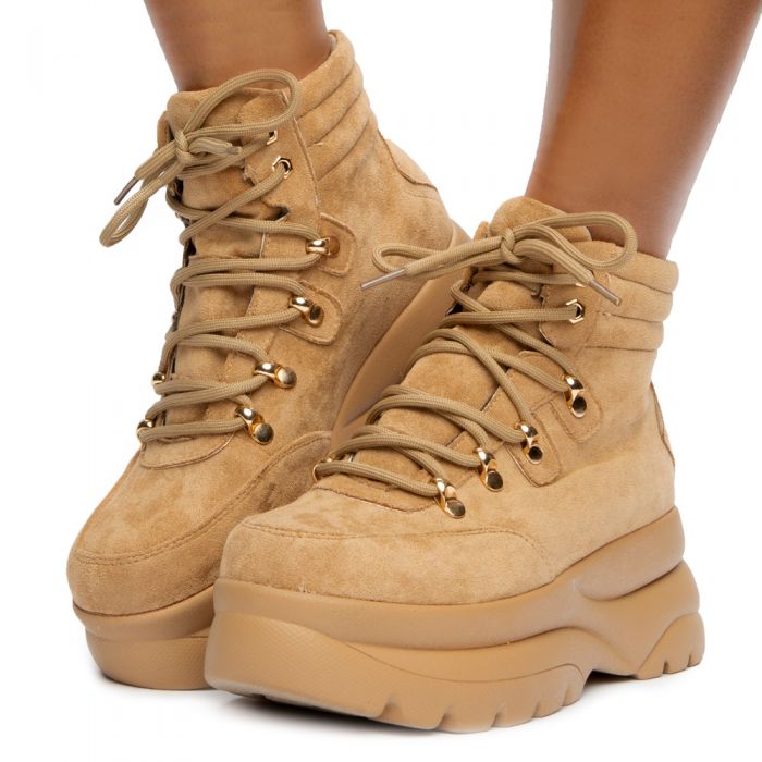 Bel-11 Lace Up Boots Taupe