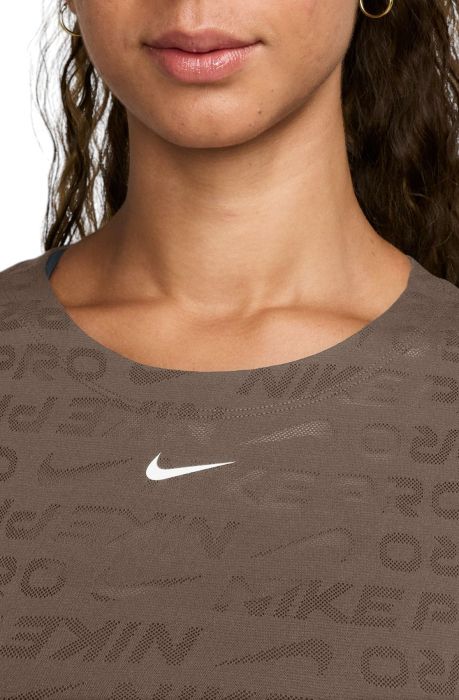 Dri-FIT Short-Sleeve Cropped Jacquard Top Mink Brown/White