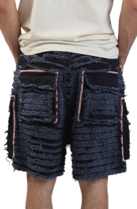 Shredded Denim Cargo Shorts Blue