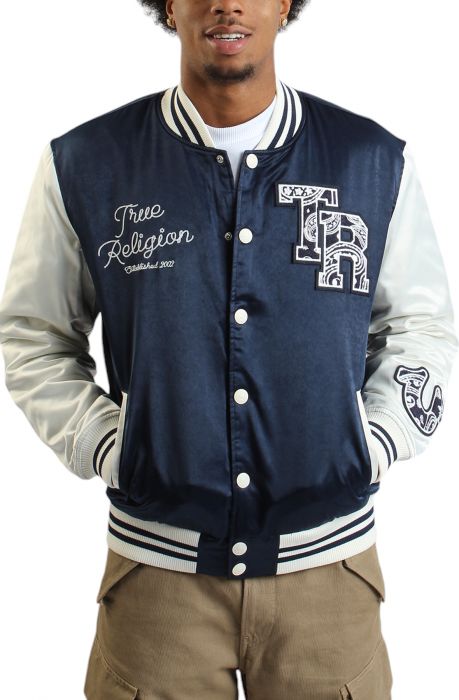 Good Life Varsity Bomber Jacket Dress Blue/Winter White