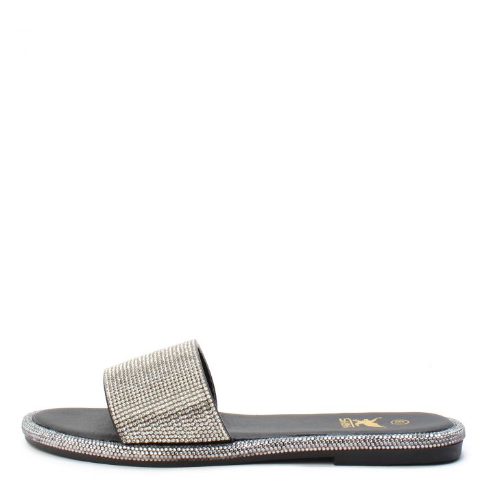 Zoe-1 Rhinestone Flat Sandal Black