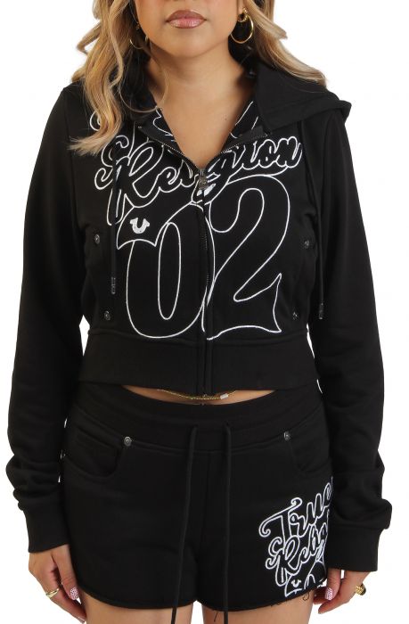 Shrunken Rope Stitch Zip Hoodie  Black