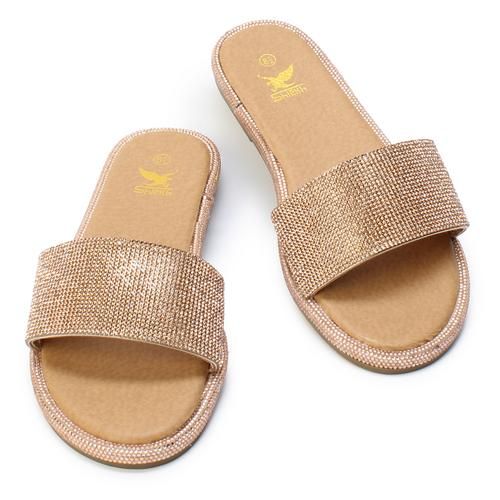 Zoe-1 Rhinestone Flat Sandal Rose Gold