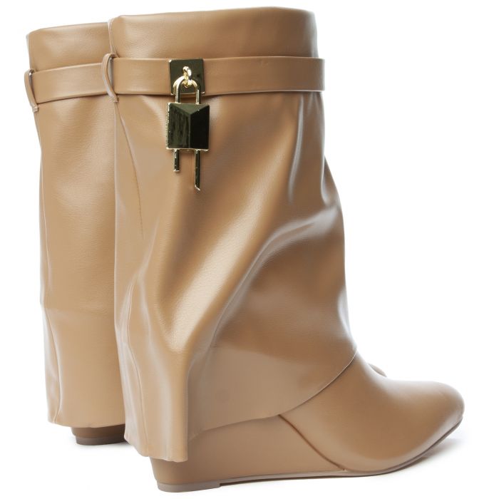 Mutto-2 Drape Mid-Calf Wedge Boot Beige