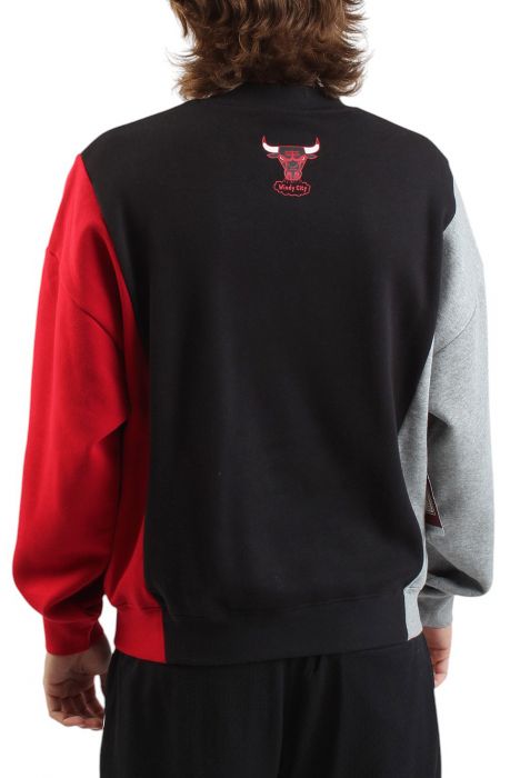 NBA Chicago Bulls Split 3 Crewneck Sweater Black/Grey/Red