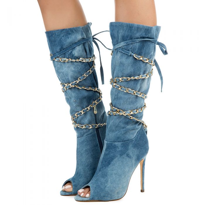 jean peep toe boots
