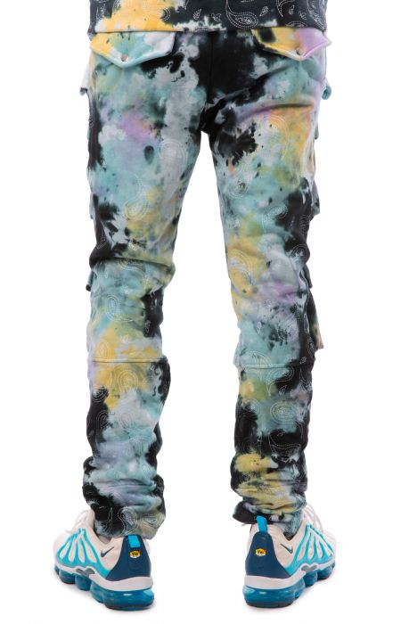 Olive Paisley Embroidered Cargo Joggers Tie Dye