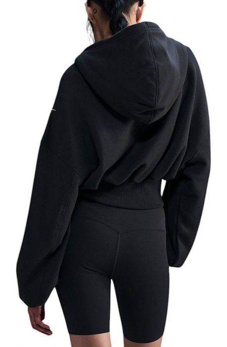 Oversized Cropped French Terry Pullover Hoodie Black