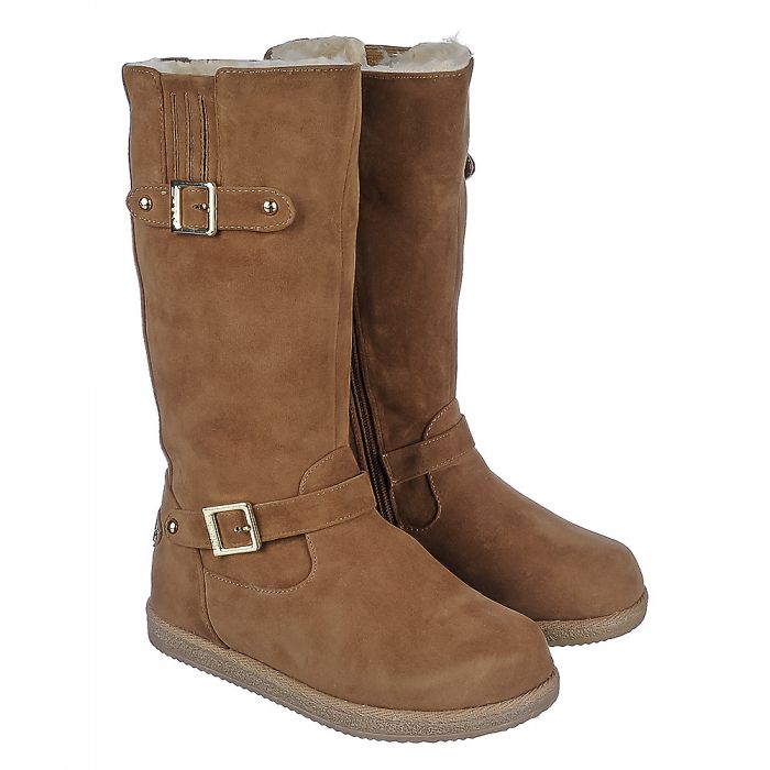 Kids Fur Interior Boot Urban Buckle Chestnut/Nature/Gold