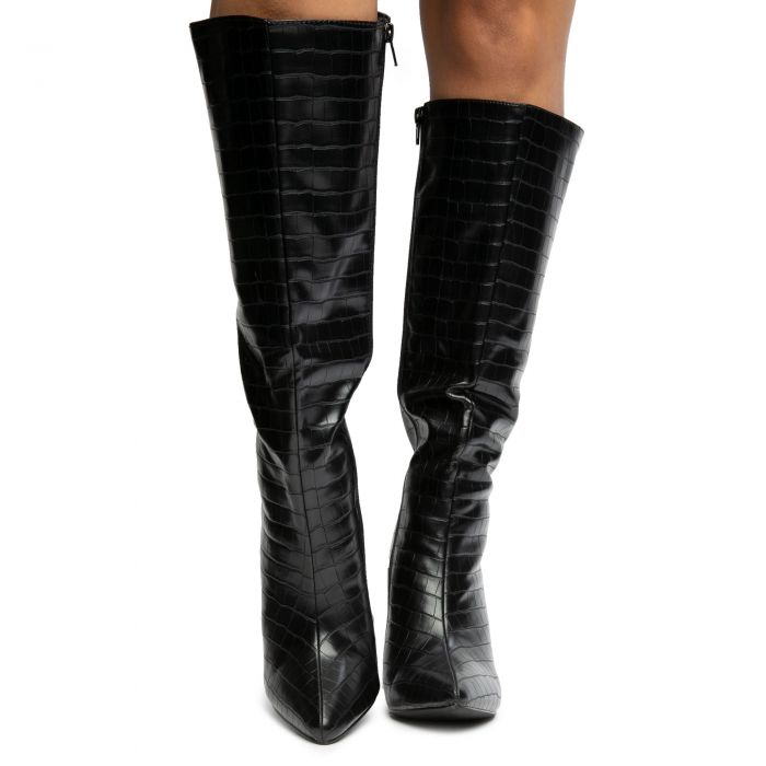 Desi-3 Mid-Calf Croc Boots Black