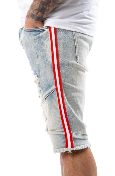 Line Stripe Denim Shorts Light Blue Striped