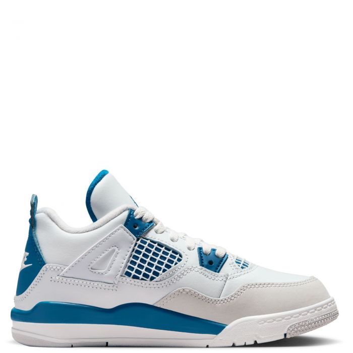 Pre-School Jordan 4 Retro Off White/Military Blue-Neutral Grey