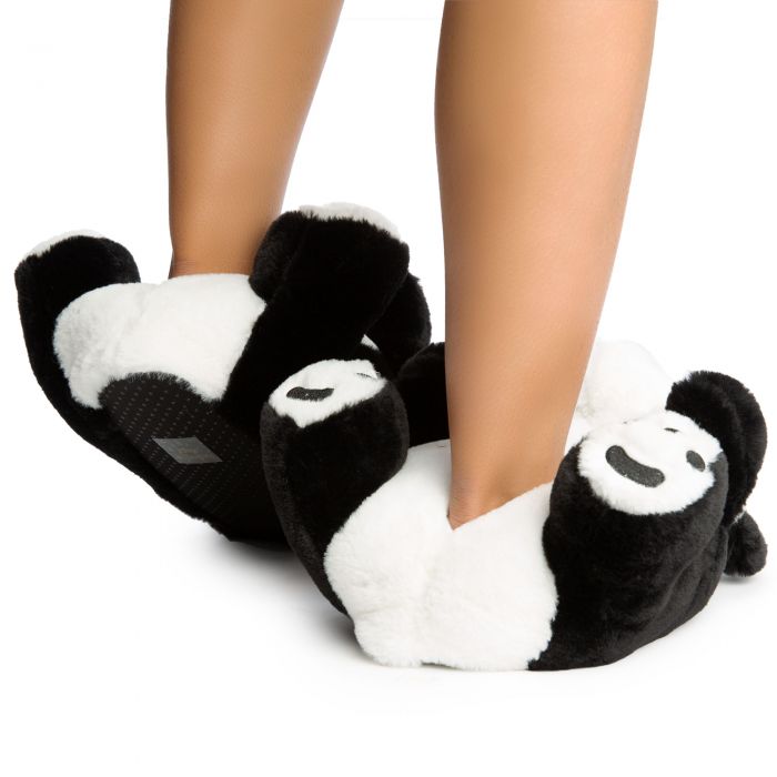 Plush-02 Panda Fuzzy Slippers Black/White Panda