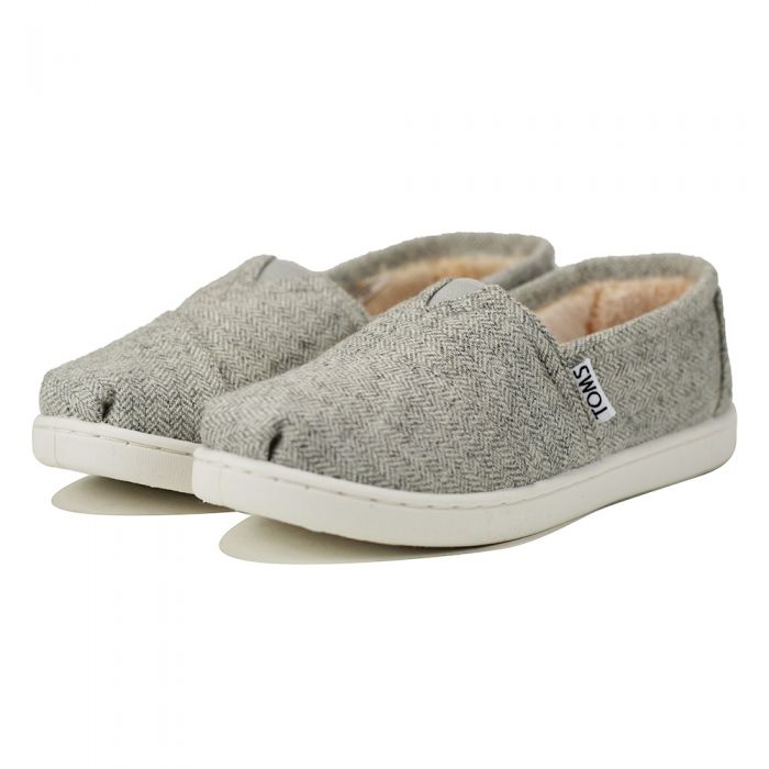 Toms for Kids: Classic Grey Wool Herringbone Flats Grey