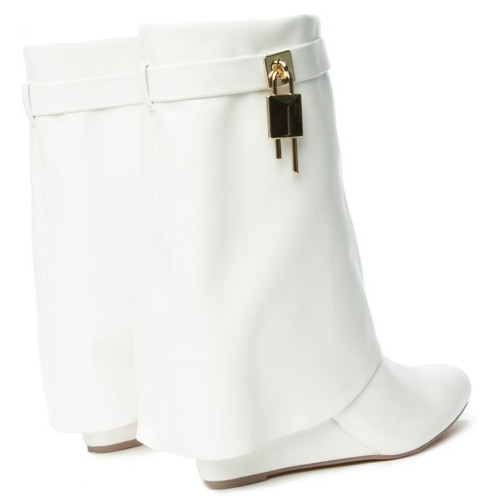 Mutto-2 Drape Mid-Calf Wedge Boot White