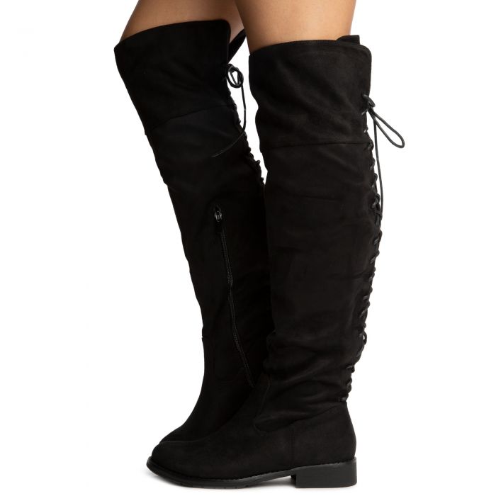 black suede knee high boots womens