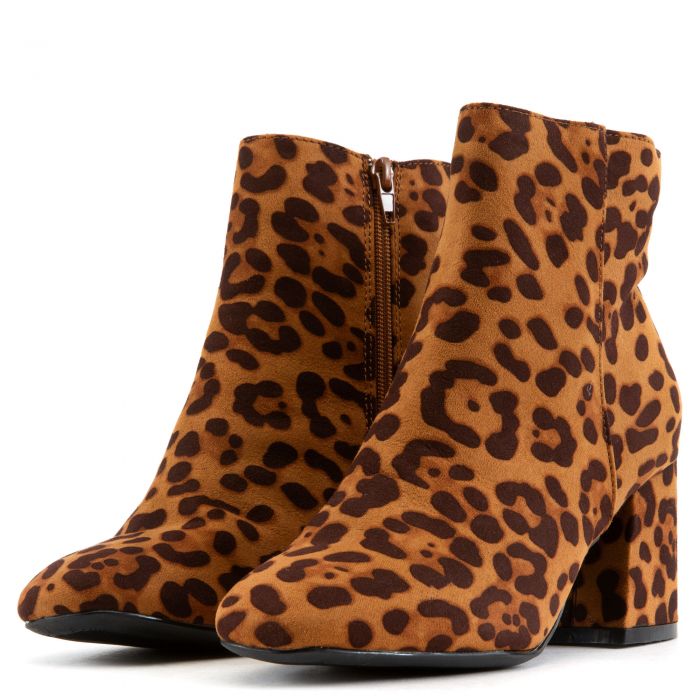 Moody-01 Square Toe Booties Leopard