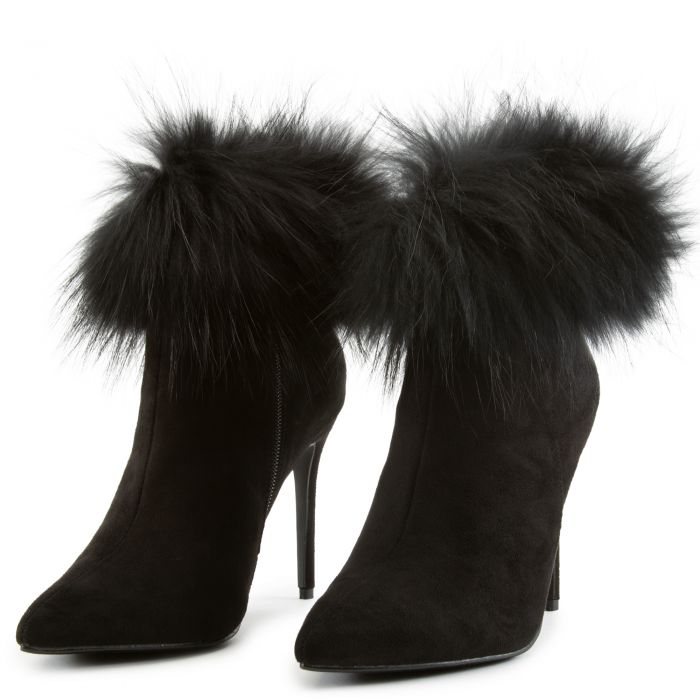 LILIANA Stallion-1 Fur Heel Booties STALLION-1-BLK - Shiekh