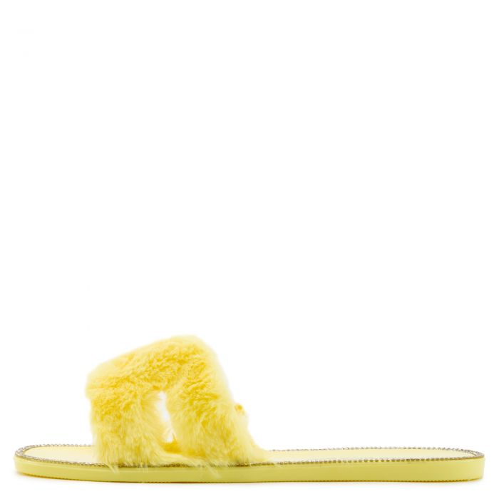 Jacelyn-19 Flat Fur Sandals Yellow Fur
