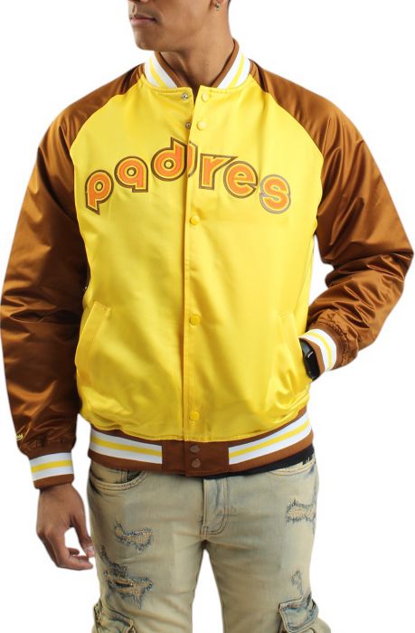 MLB San Diego Padres Vintage Logo Satin Jacket  Yellow/Brown