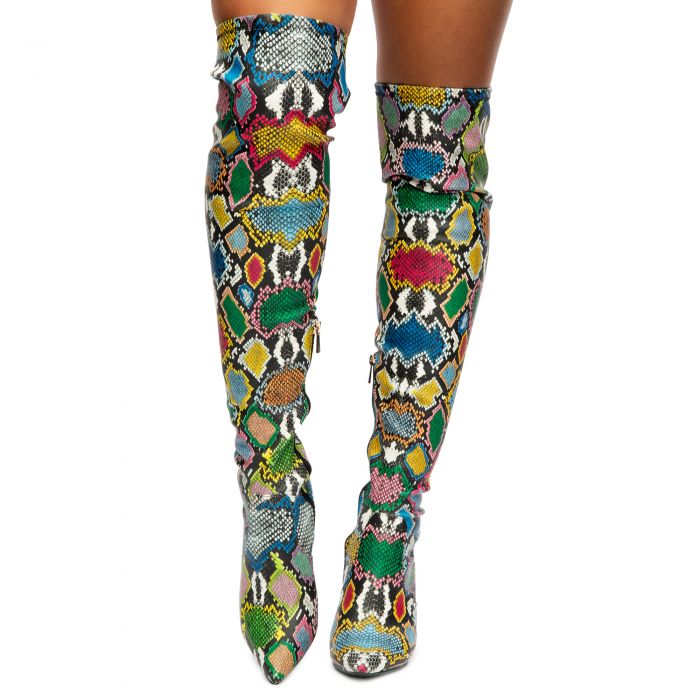 Bellflower-56 High Heel Boots Multi Snake