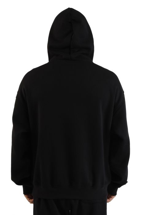 Knit Logo Panel Boxy Hoodie  Black