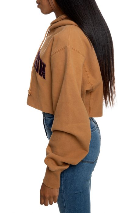 Vintage Wash Reverse Weave Cropped Hoodie Brown